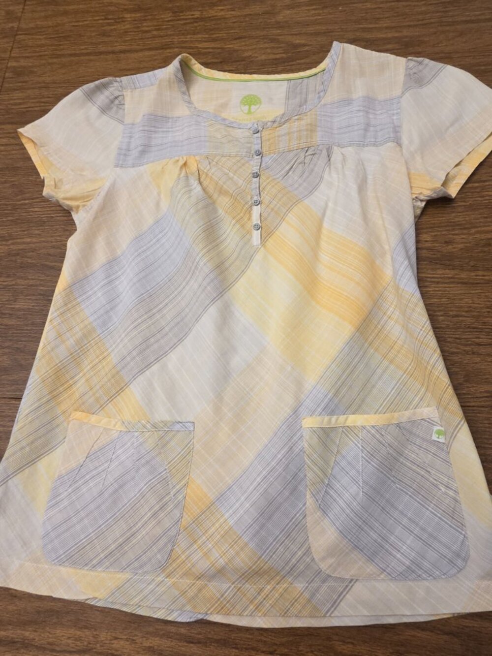 HEALING HANDS Women's 100% Cotton Plaid Mix Short Sleeves Scrub Top - Sz Large